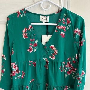 Sezane Silk Floral Button V-Neck Blouse